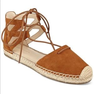 Marc Fisher Suede Lace Up Espadrille Sandals Camel Brown Ankle Tie Size 8.5